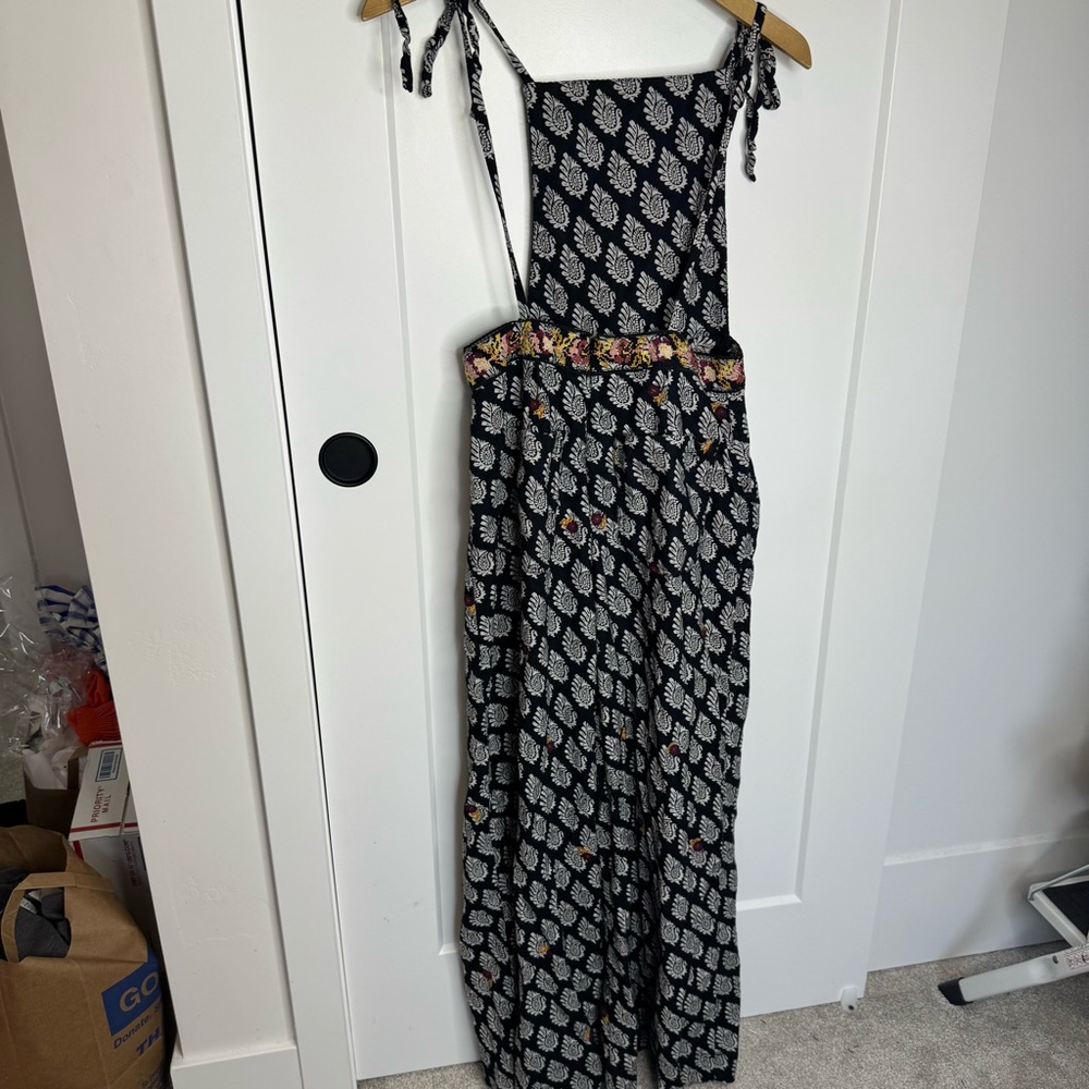 Anthropologie Embroidered Wide Leg Jumpsuit Motif Floral Tie Strap Size 6 - Picture 7 of 8